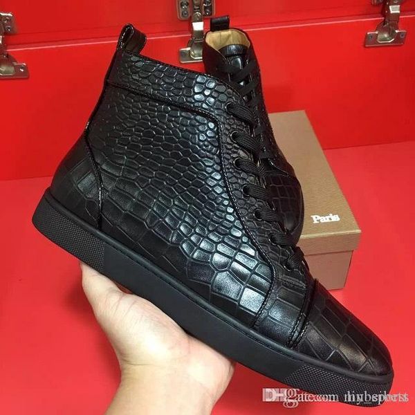 

high red bottom sneakers shoes for party men's sneaker pecfect walking shoes luxury special leather genuine leathers sports sneaker, Black