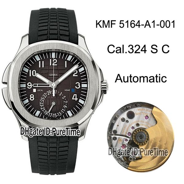 

grf aquanaut 5164a-001 cal.324sc automatic mens watch steel case black embossed dial watches black rubber strap edition puretime gr01a1, Slivery;brown
