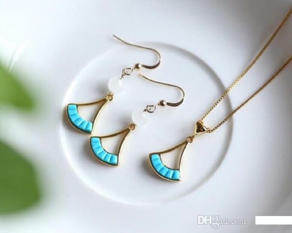 

famous designer natural american green pine fairy skirt drop earrings necklace set luxury women fashion accessory, Silver