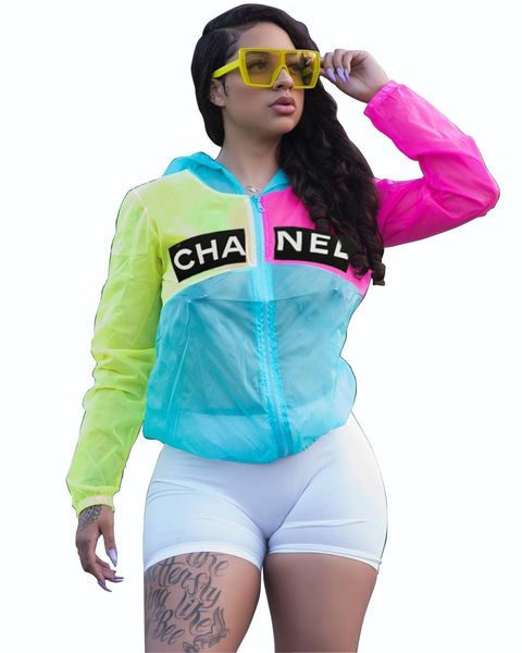 

Женщины Дизайнер Пальто Письмо Печати Солнцезащитный Куртка Лоскутное Солнцезащитные Куртки Топы Тонкий С Капюшоном Ветровка Уличная Одежда S-XL 711