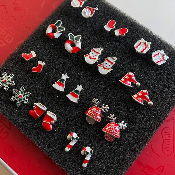 

christmas sweet candy earrings snowman kids couple gift box earrings mini s925 silver needle jewelry cute earrings jj20077