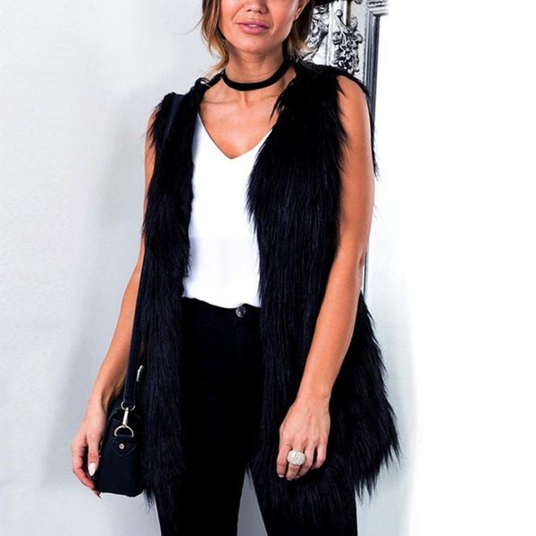 

elegant office lady women fashion warm coat sleeveless vests jacket outwear casual faux fur waistcoat colete feminino, Black;white
