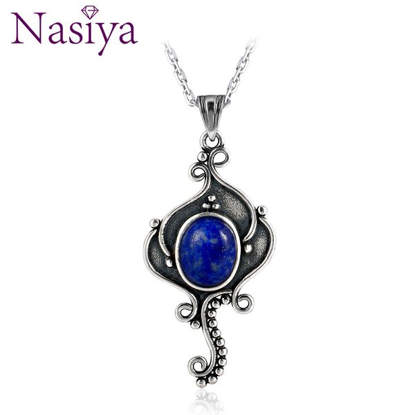

nasiya blue pendant necklace with lapis lazuli stone women's vintage 925 silver jewelry sterling necklaces for wholesale