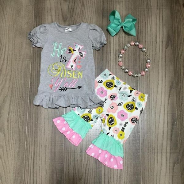 

summer baby girls boutique he is risen y'all floral capris cotton outfits children clothes kidswear match accessories ruffles, White