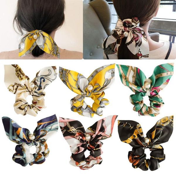 

hair accessories women pearl rope ponytail holder ear scrunchies bowknots elastic bands headwear for girls