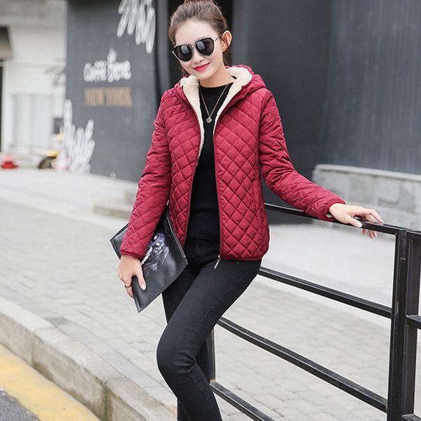 

ladies jacket coat women new autumn parkas basic female women winter plus velvet lamb hooded coats cotton winter jacket womens coat, Black;brown