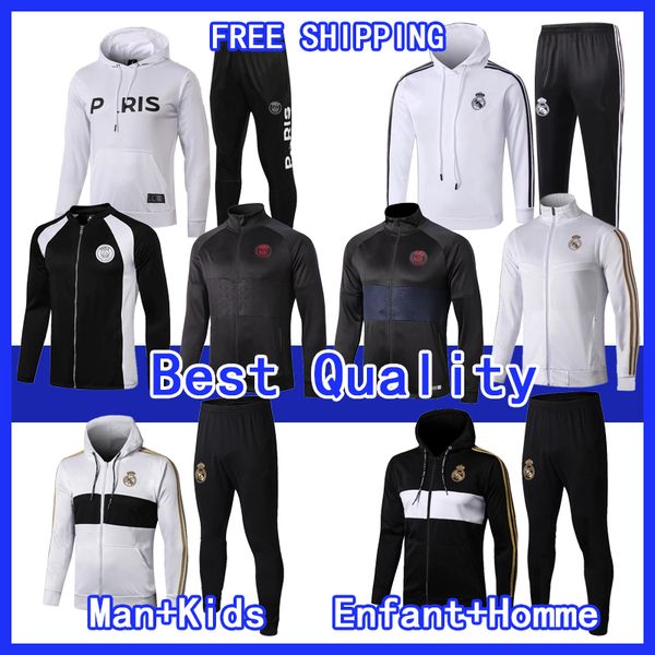 

psg enfant tracksuit 2019-2020 survetement real madrid soccer jacket mbappe 19/20 hazard griezmann kids football training suit jogging, Black