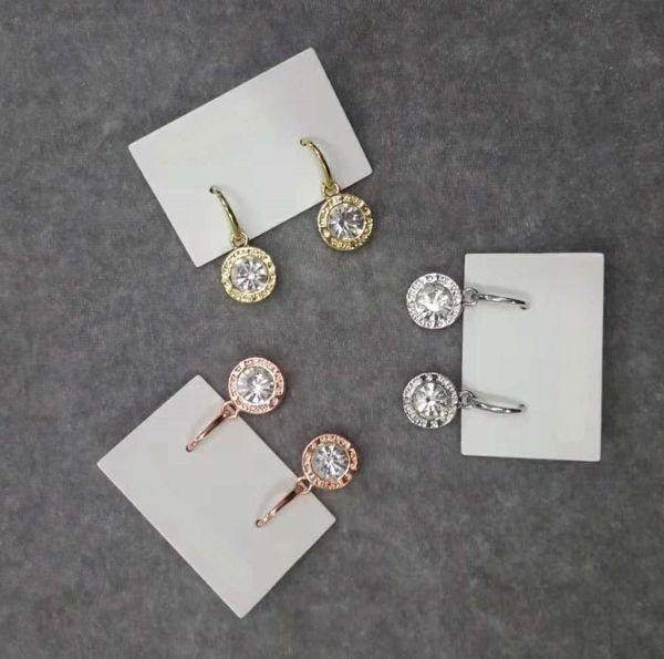 

new york designer earrings fashion crystal drop earrings with logo big diamond alloy jewelries famous designer jewelries women gifts, Golden;silver
