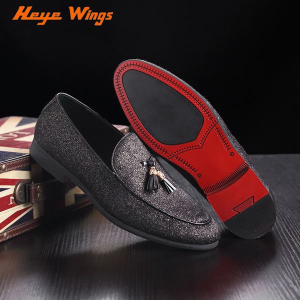 

2019 new casual loafers for men party wedding dress shoes red sole plus size, Black