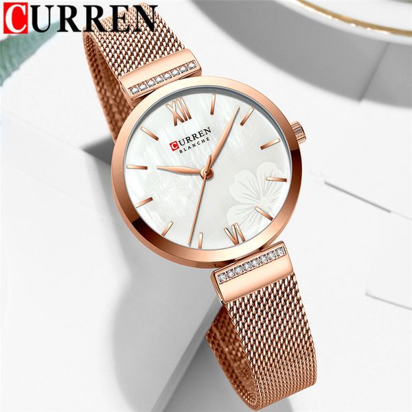 

curren women watches waterproof gold ladies wristwatch stainless steel band classic bracelet female clock 9067, Slivery;brown