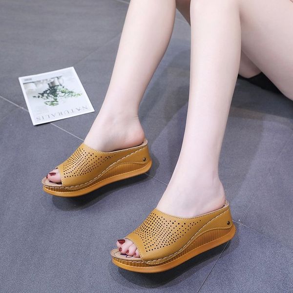 

slippers women sandals new female shoes wedges slippers fashion heeled shoes hollow casual fish mouth women 2020, Black