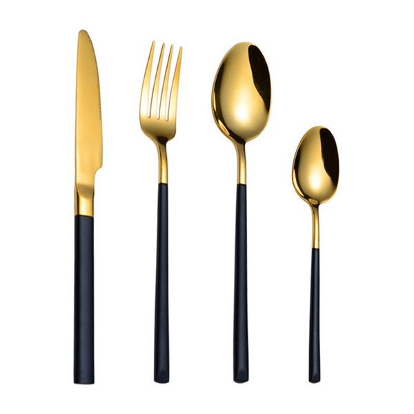 

золото из нержавеющей стали столовые приборы подавать cutlery 304 нож и вилка ложка с черной ручкой посуда посуда столовая