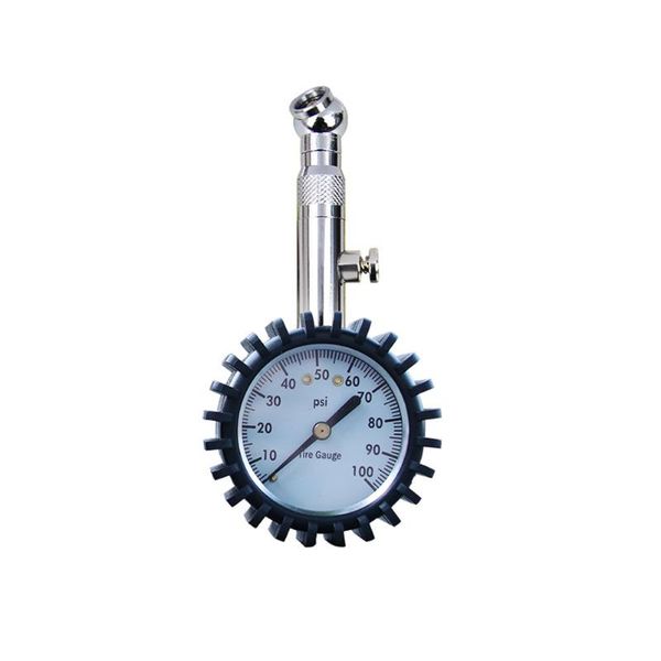 

precision pointer-style tire pressure gauge with short pressure measuring valve and silicone protective sleeve for car tire