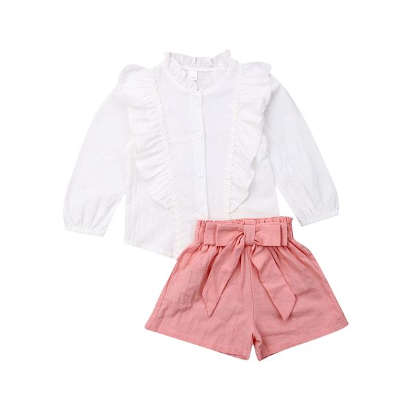 

2-7Y Toddler Kids Baby Girl Clothing Set Long Sleeve Ruffle Tops Shirt Short Pants 2Pcs Girls Outfits Clothes