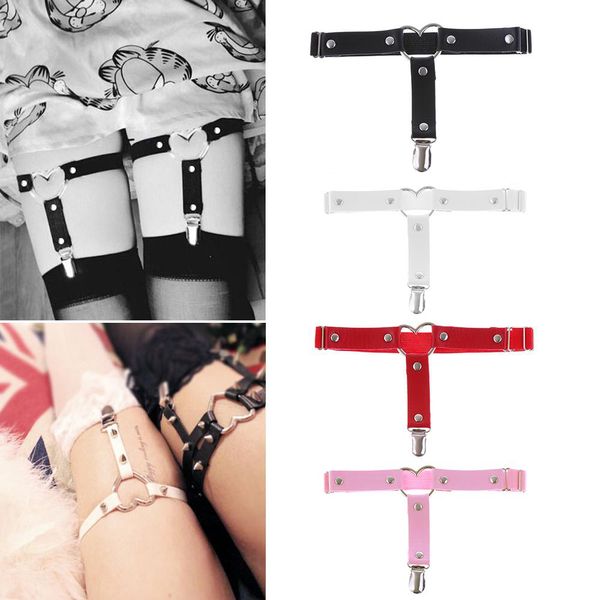 

handmade punk goth heart leather elastic garter belt leg thigh ring gift, Black;white