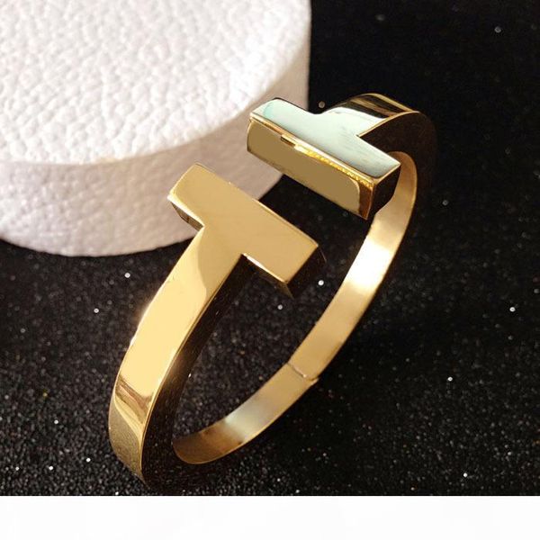 

fine fashion titanium steel jewelry wholesale thick double t bracelets simple symmetrical open bracelet men and women bangle jewelry, Black