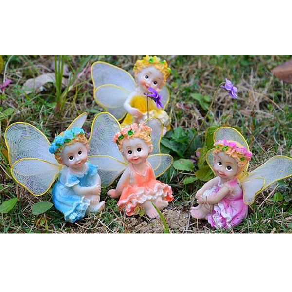 

4 pcs resin garden ornaments miniature sitting flower fairy table decoration