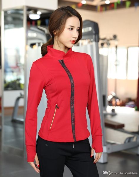 

female running zipper coat sports yoga training workout fitness breathable long sleeve gym sweatshirts hxl, White;red