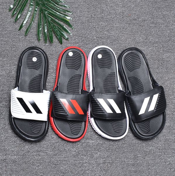 

With Box 40-45 Brand Fashion Striped Slipper Flip Flops Summer Beach Street Casual Outdoor Indoor Men Black White Red Grey Slippers Sandals