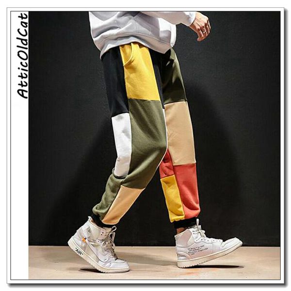

color harem pants men 2019 mens streetwear casual joggers pants male fashions vintage cotton sweatpants, Black