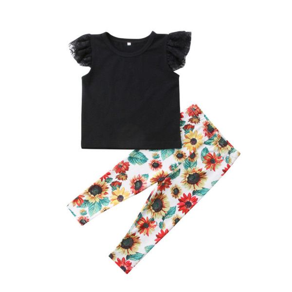 

pudcoco fashion toddler kids baby girls floral lace t-shirt long pants casual cotton clothes sets summer child outfit 1-6t, White