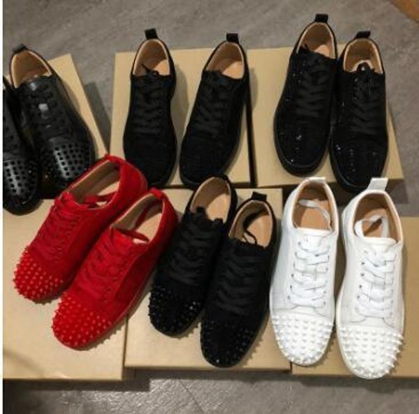 

2019white new designer sneaker red bottom shoes low cut suede spike luxury shoes for mens women shoes party wedding crystal leather sneakers, Black