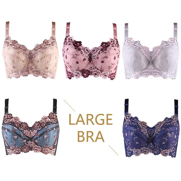 

women's full coverage underwired lightly lined bra floral embroidered bra plus size minimizer bra 34 36 38 40 42 44 46 48 b-h, Red;black