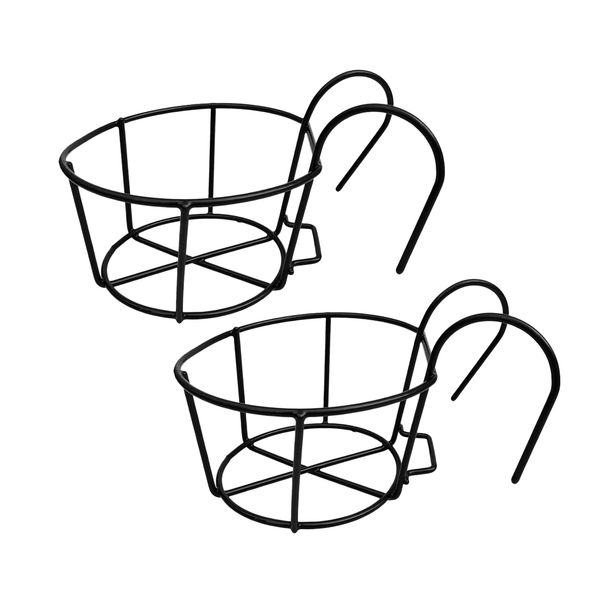 

2 wall hanging metal basket flower plant pot holder for balcony patio, black