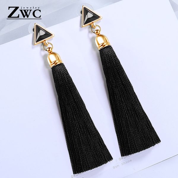 

zwcx fashion charm long tassel triangle drop earrings for women girls party vintage ethnic multicolor earring jewelry gifts, Silver
