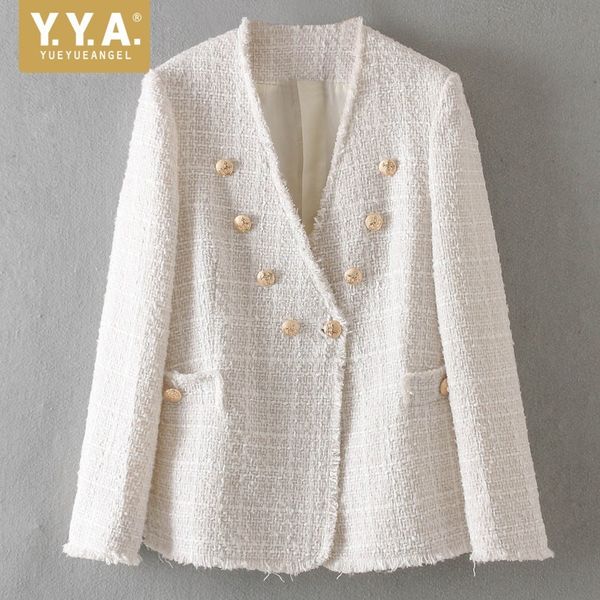 

элегантный офис дамы с длинным рукавом v-образным вырезом soft tweed верхняя одежда пальто golden double breasted slim fit женщин куртки str, Black;brown