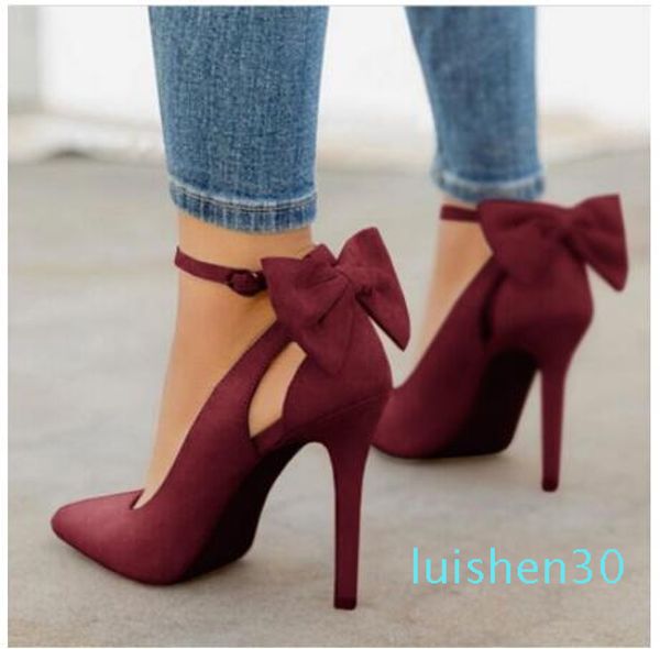

new women high heels bow pumps stiletto pointed toe fashion party pumps ladies wedding shoes, Black