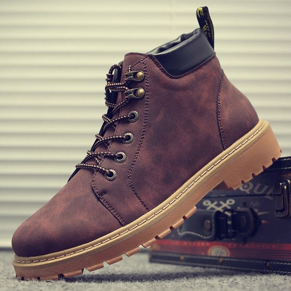 

new leather men boots nice spring autumn and winter ankle fashion boots lace-up warm 38 51 work leather shoes men, Black