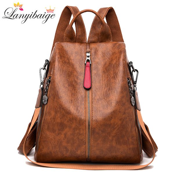 

new women casual backpack anti-theft leather soft backpack fashion multifunction school bags for teenage girls mochila feminina