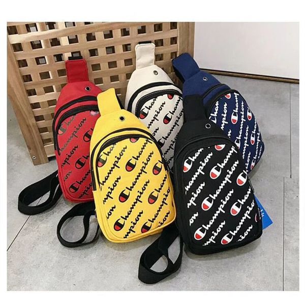 

champions letter crossbody shoulder bag brand design waist belt bags men canvas fanny pack chest messager bag travel beach handbag purse, Black