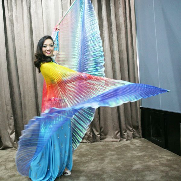 

stage performance props dance accessories egyptian wings with sticks rainbow color non-split isis wings belly dance, Black;red