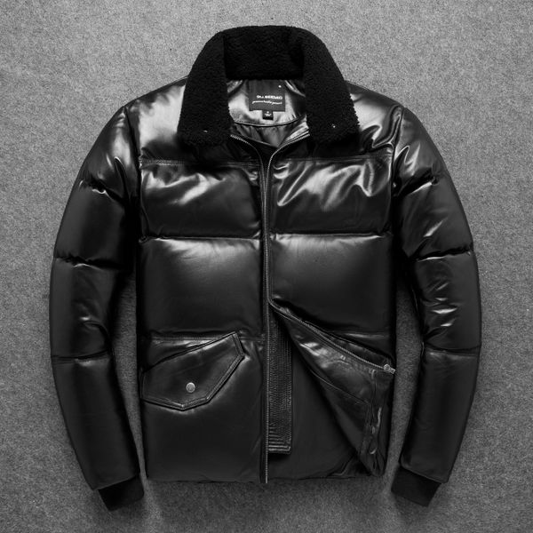 

yrmen casual plus size genuine leather jacket.90% white duck down sheepskin coat.thick winter warm leather jacket, Black