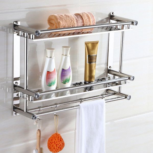 

stainless steel toilet bathroom washroom towel rack holder wall mounted space-saving for daily use storage soap sponge holder