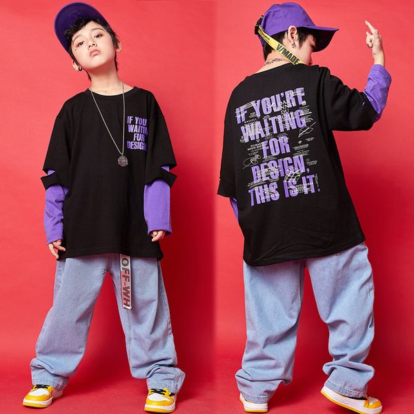 

jazz dance costumes boys long sleeve hip hop rave outfit street dance practice performance clothing kids casual clothes dc2960, Black;red