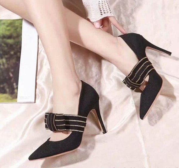 

original box] new horsehair womens single high heel pumps 90mm spring summer dress slip on pointed toes shoes size 35-41, Black