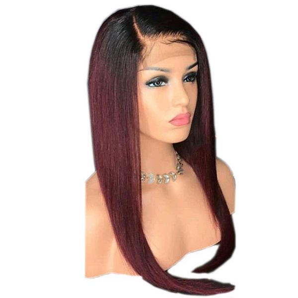 

Ombre color t1b 99j blonde lace front human hair wig dark root brazilian virgin hair ilky traight full lace wig pre plucked