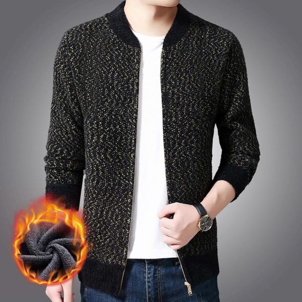 

2020 new fashion velvet sweaters mens cardigan thick slim fit jumpers knitwear zipper warm winter casual menclothes, White;black