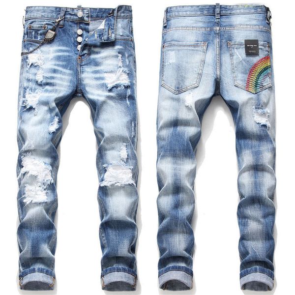 Uomini unici Densistred Skinny Skinny Blue Jeans Moda uomo Slim Fit Lavato Motociclo Denim Pantaloni Denim Pantaloni pannelli hip hop Pantaloni da moto 1049