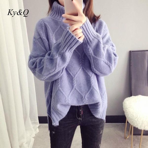 

women's sweaters 2021 women autumn winter vintage twist college wind fashion wild solid color turtleneck warm pullover runway sweet kni, White;black