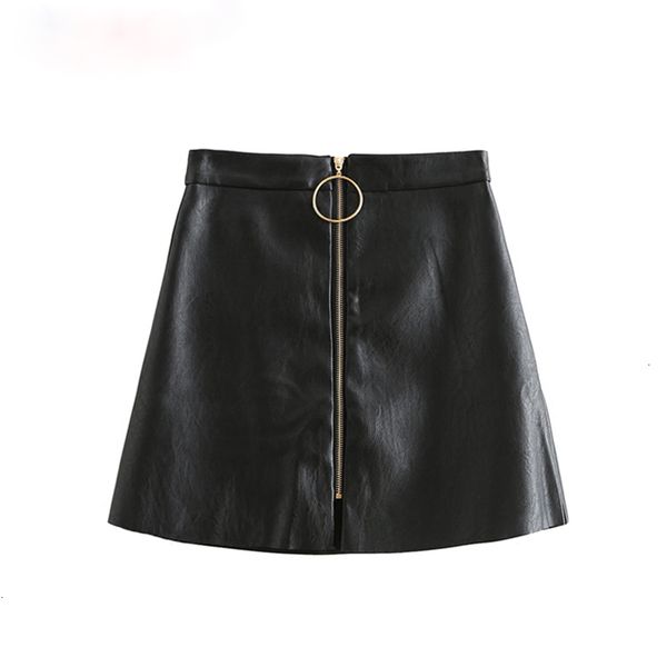 

skirts for women leather skirt summer spring casual pu women elegant zipper mini a line skirt lady skinny high waist skirts, Black