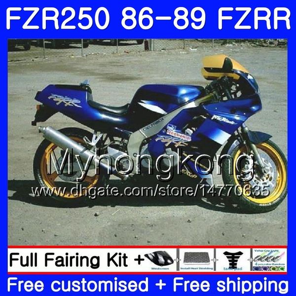 Corpo Para YAMAHA FZRR FZR 250 FZR250 1986 1987 1988 1989 249HM.33 FZR250RR FZR-250 FZR 250R FZR250R 86 87 88 89 Kit de stock completo azul de carenagem