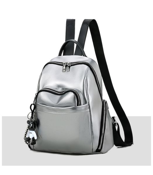 

silver korean ladies backpack women bags soft leather bagpack travel for student school bags sac mochilas mujer 2019 xa425h