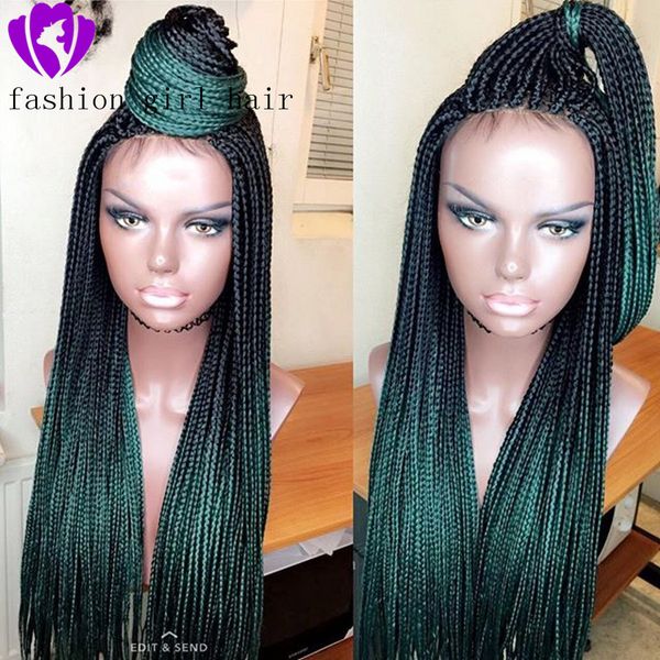 

synthetic lace front braid wigs green color braided wigs for women cosplay wigs black roots, Black;brown