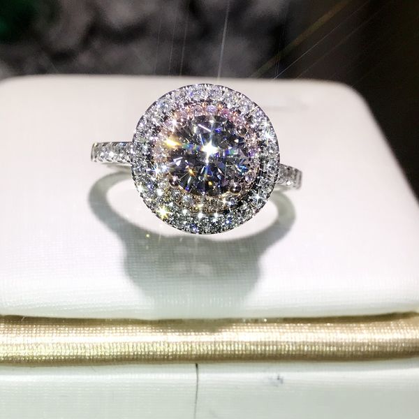 2020 Женские обручальные кольца модные круглое срез розово -белостные кольца с бриллиантовым камнем для женщин для женщин.