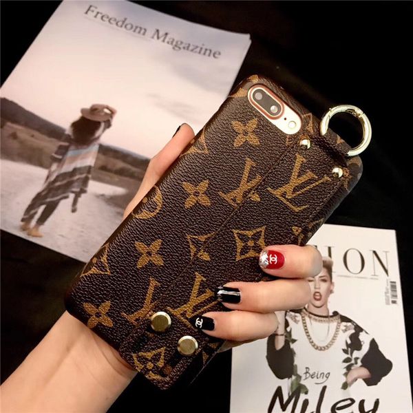 

Monogram Classic xr Leather Phone case for Apple iPhone XS Max/XR 8/7/6 Plus with Wristband Cover Bumper for Women