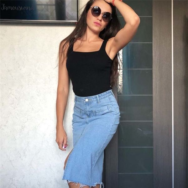 

denim skirt new casual straight women midi spring summer with pocket high waist mid calf femininas sk8171, Black